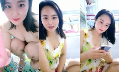 推薦，山東超市的老闆娘，【北冥有魚】，帶表妹初下海，店裡還有人，就要露奶子，約情人來啪啪(4)